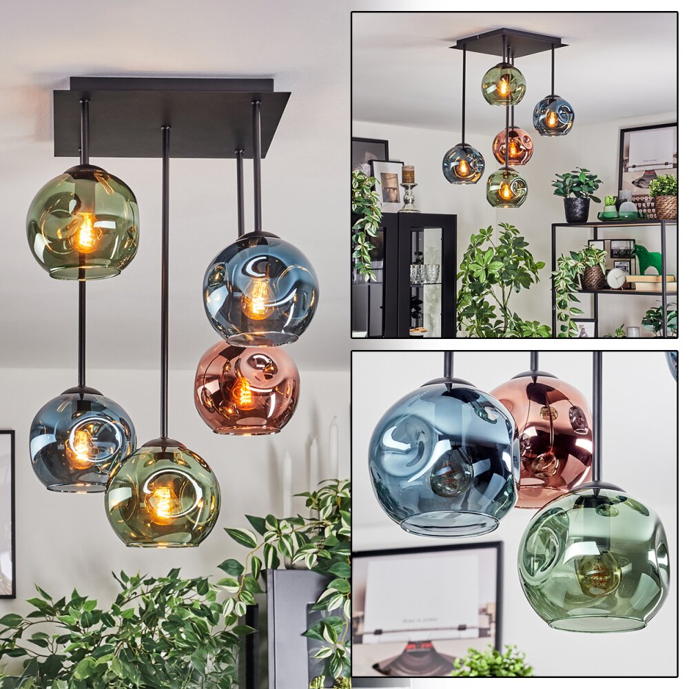 Ripoll Plafonnier, Boule lumineuse Bleu, Vert, Cuivré, 5 lumières main product photo