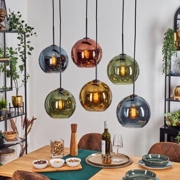 Koyoto Suspension, Boule lumineuse, Suspension Bleu, Or, Vert, Cuivré, 6 lumières