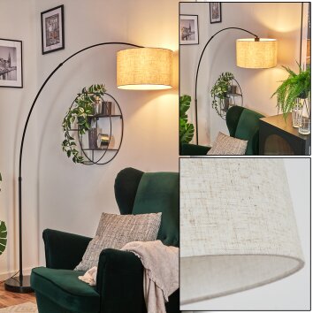 Bassagoda Lampadaire, Lampadaires arc Noir, 1 lumière, Abat-jour en tissu