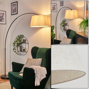 Bassagoda Lampadaire, Lampadaires arc Noir, 1 lumière, Abat-jour en tissu