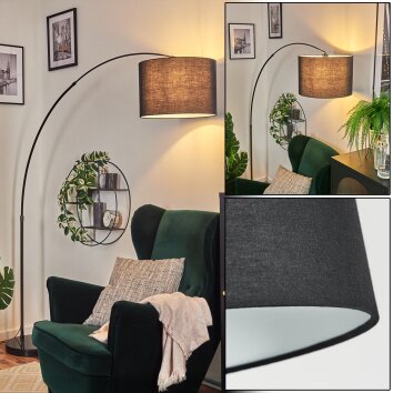 Bassagoda Lampadaire, Lampadaires arc Chrome, Noir, 1 lumière, Abat-jour en tissu