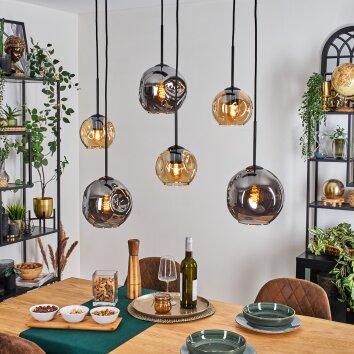 Ripoll Suspension, Boule lumineuse, Suspension Ambre, Fumé, 6 lumières