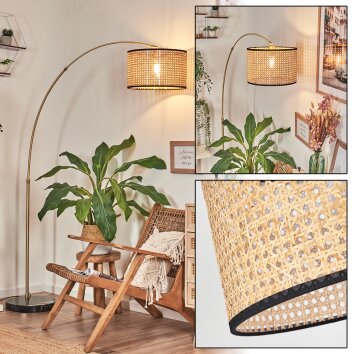 Ramila Lampadaire, Lampadaires arc Laiton, Noir, 1 lumière, Abat-jour en tissu