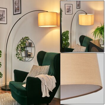 Soungou Lampadaire, Lampadaires arc Chrome, Noir, 1 lumière, Abat-jour en tissu