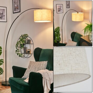 Bassagoda Lampadaire, Lampadaires arc Chrome, Noir, 1 lumière, Abat-jour en tissu