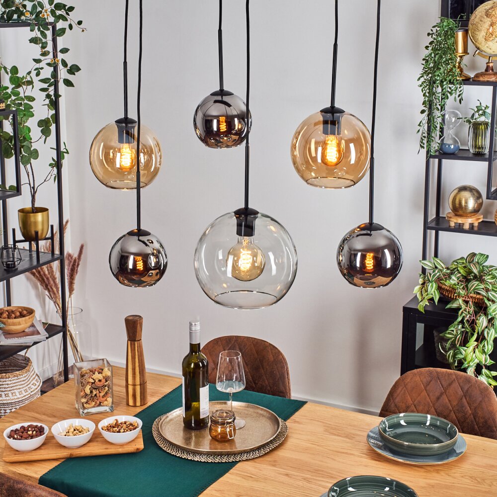Koyoto Suspension, Boule lumineuse, Suspension Ambre, Chrome, Clair, Fumé, 6 lumières main product photo