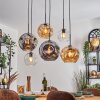 Ripoll Suspension, Boule lumineuse, Suspension Ambre, Clair, Fumé, 6 lumières