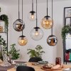 Gastor Suspension, Boule lumineuse, Suspension Ambre, Chrome, Clair, Fumé, 6 lumières