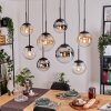 Gastor Suspension, Boule lumineuse, Suspension Ambre, Chrome, Clair, Fumé, 8 lumières