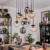 Gastor Suspension, Boule lumineuse, Suspension Ambre, Chrome, Clair, Fumé, 8 lumières