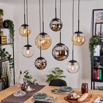Gastor Suspension, Boule lumineuse, Suspension Ambre, Chrome, Clair, Fumé, 8 lumières