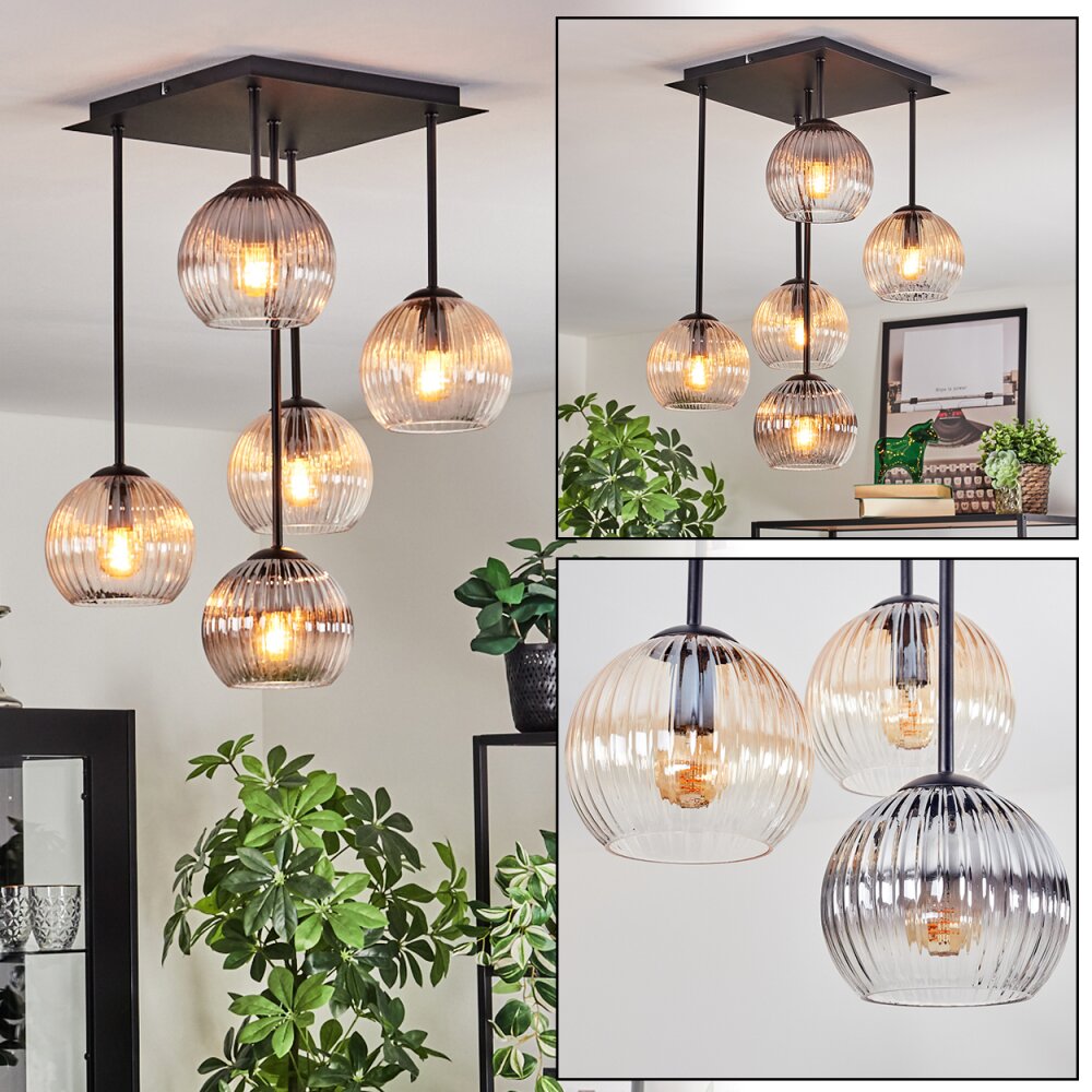 Koyoto Plafonnier, Boule lumineuse Ambre, Clair, Fumé, 5 lumières main product photo