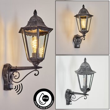 Lignac Lampe murale d´extérieur, Applique murale Noir, Argenté, 1 lumière, Détecteur de mouvement