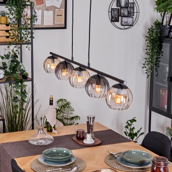 Koyoto Suspension, Boule lumineuse, Suspension Ambre, Clair, Fumé, 5 lumières