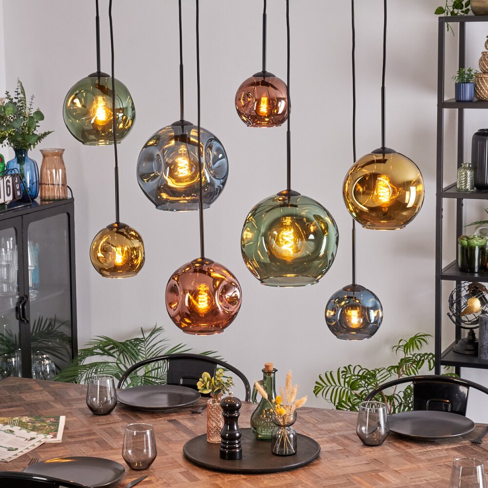 Ripoll Suspension, Boule lumineuse, Suspension Bleu, Or, Vert, Cuivré, 8 lumières main product photo