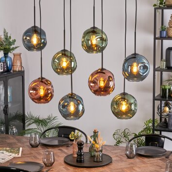 Ripoll Suspension, Boule lumineuse, Suspension Bleu, Vert, Cuivré, 8 lumières Ripoll Suspension, Boule lumineuse, Suspension Bleu, Vert, Cuivré, 8 lumières