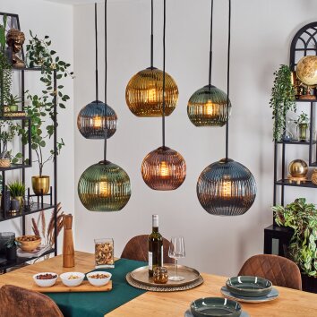 Koyoto Suspension, Boule lumineuse, Suspension Bleu, Or, Vert, Cuivré, 6 lumières