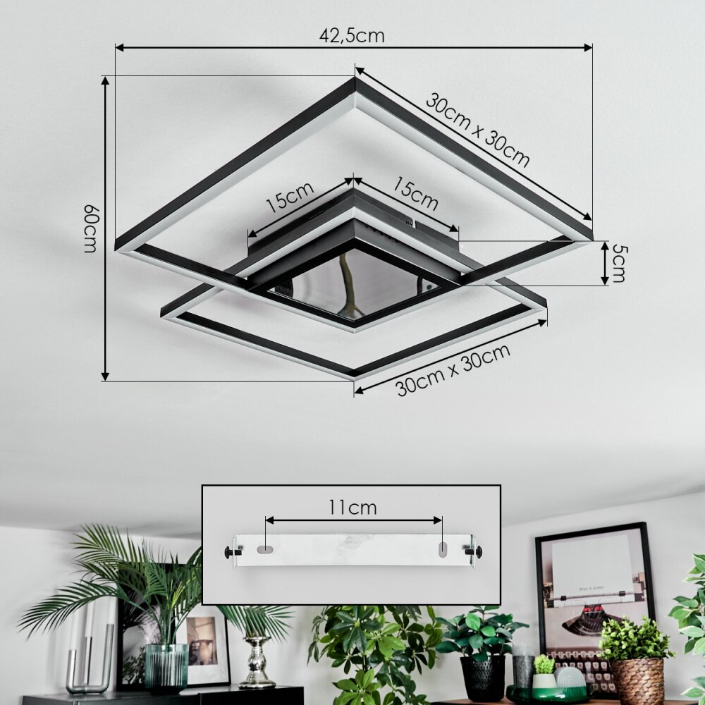 Manor Plafonnier LED Noir, 1 lumière, Télécommandes