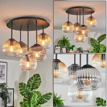Koyoto Plafonnier, Boule lumineuse 45 cm Ambre, Clair, Fumé, 5 lumières