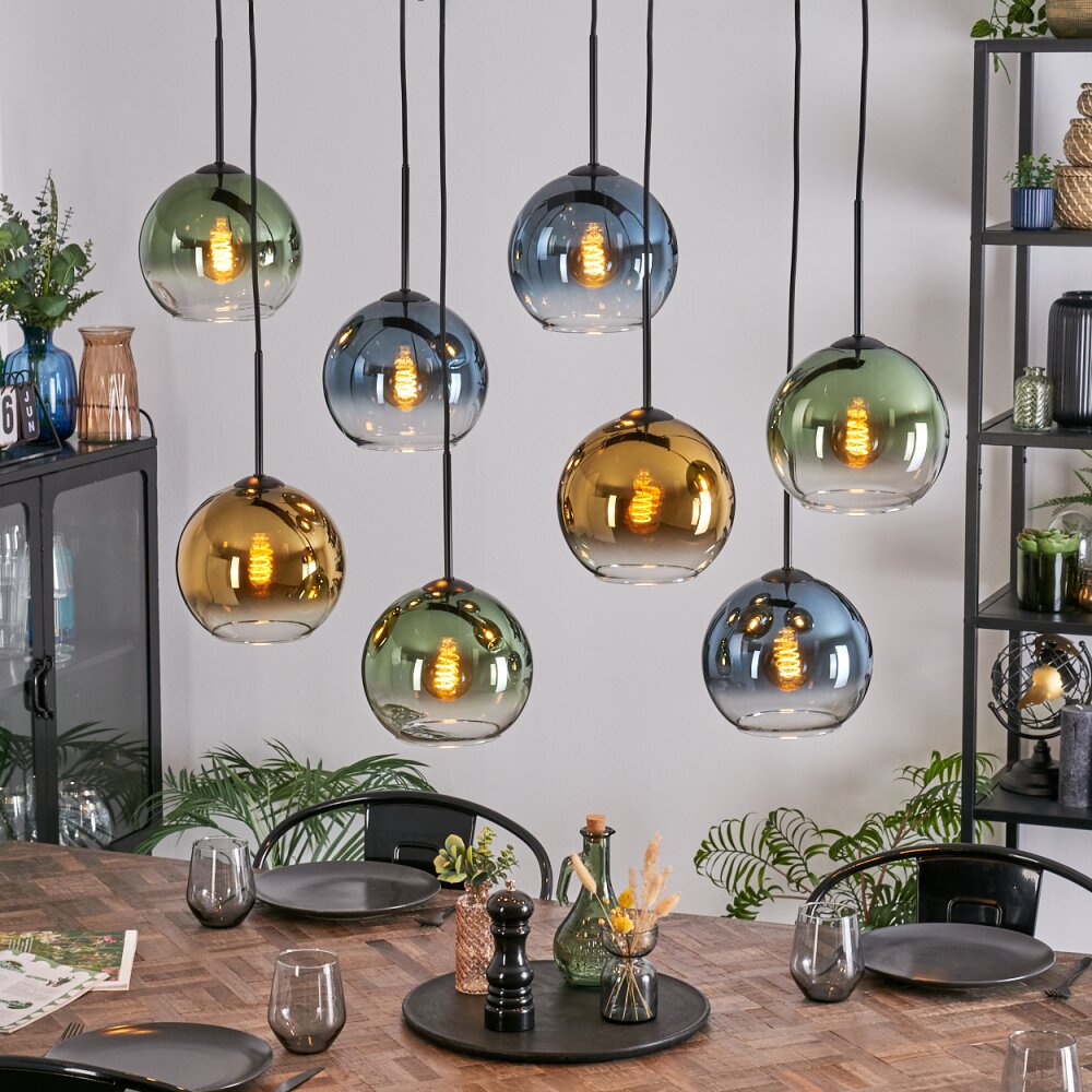 Koyoto Suspension, Boule lumineuse, Suspension Bleu, Or, Vert, Clair, 8 lumières main product photo