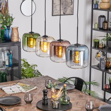 Lauden Suspension, Suspension Ambre, Bleu, Vert, Clair, Cuivré, 4 lumières