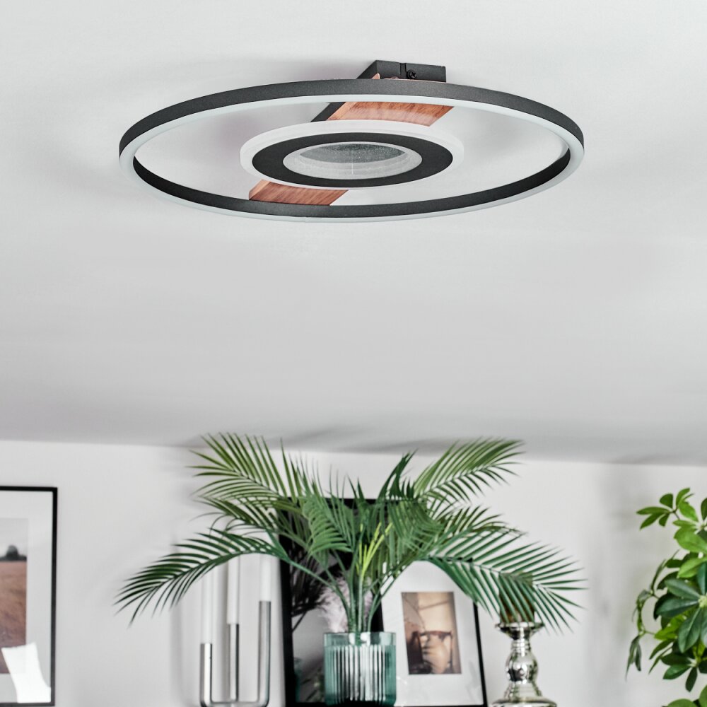Hadel Plafonnier LED Couleur bois, Noir, 1 lumière