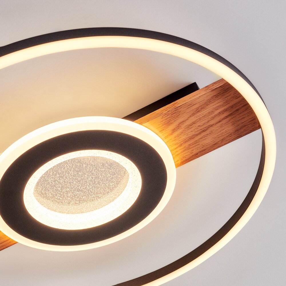Hadel Plafonnier LED Couleur bois, Noir, 1 lumière