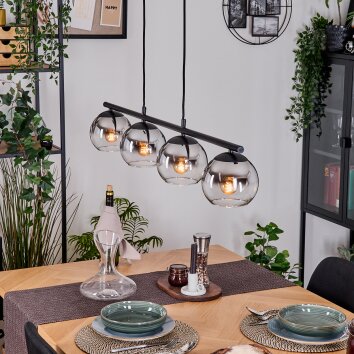 Koyoto Suspension, Boule lumineuse, Suspension Chrome, Clair, Fumé, 4 lumières