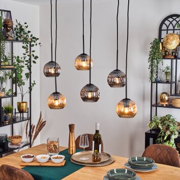 Ripoll Suspension, Boule lumineuse, Suspension Ambre, Fumé, 6 lumières