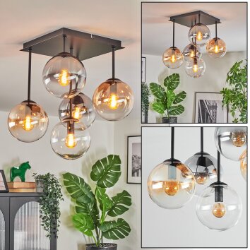 Gastor Plafonnier, Boule lumineuse Ambre, Clair, Fumé, 5 lumières