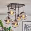 Gastor Plafonnier, Boule lumineuse Chrome, Clair, Fumé, 5 lumières