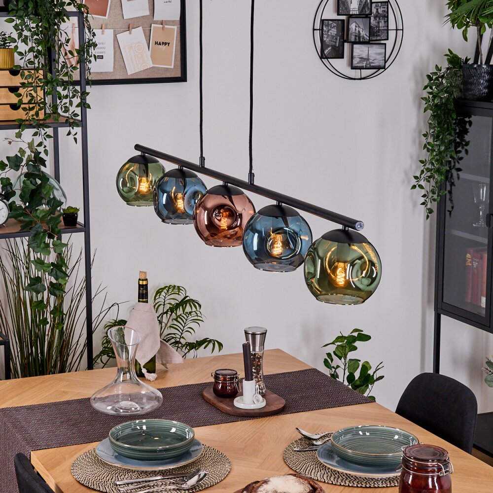 Ripoll Suspension, Boule lumineuse, Suspension Bleu, Vert, Cuivré, 5 lumières main product photo
