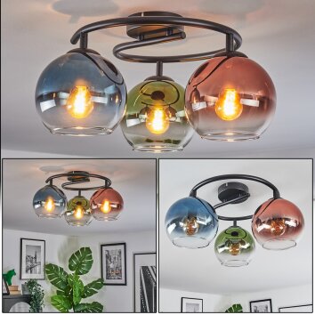 Koyoto Plafonnier, Boule lumineuse 37 cm Bleu, Vert, Clair, Cuivré, 3 lumières