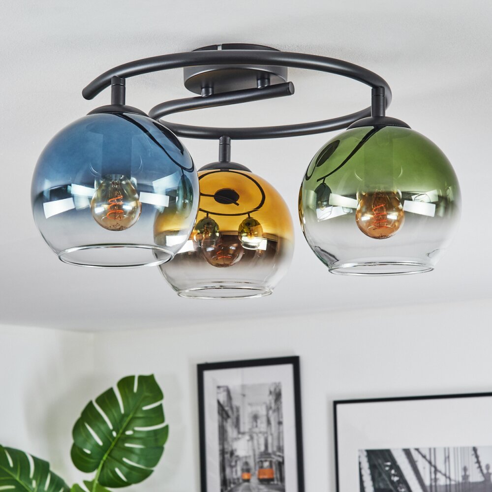 Koyoto Plafonnier, Boule lumineuse 37 cm Bleu, Or, Vert, Clair, 3 lumières