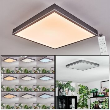 Salmi Plafonnier, Panel LED Gris, Argenté, 1 lumière, Télécommandes