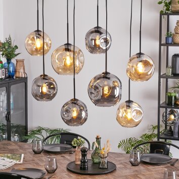 Ripoll Suspension, Boule lumineuse, Suspension Ambre, Fumé, 8 lumières