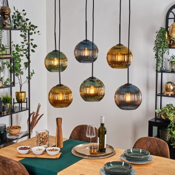 Koyoto Suspension, Boule lumineuse, Suspension Bleu, Or, Vert, 6 lumières