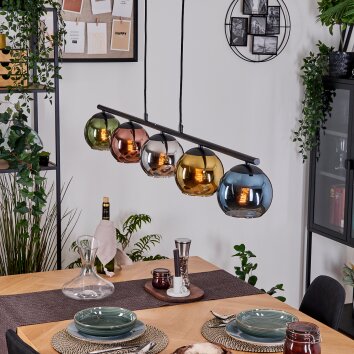 Koyoto Suspension, Boule lumineuse, Suspension Bleu, Chrome, Or, Vert, Cuivré, Fumé, 5 lumières