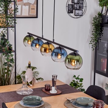 Koyoto Suspension, Boule lumineuse, Suspension Bleu, Or, Vert, Clair, 5 lumières