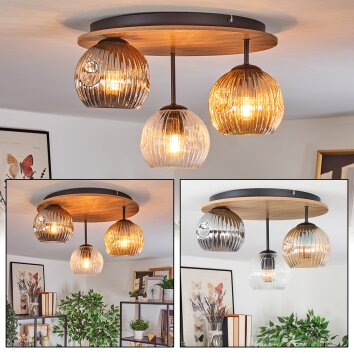 Ripoll Plafonnier, Boule lumineuse Brun, Couleur bois, Noir, 3 lumières