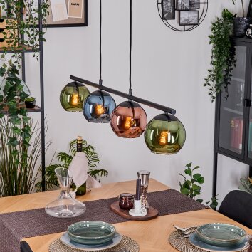 Koyoto Suspension, Boule lumineuse, Suspension Bleu, Vert, Cuivré, 4 lumières