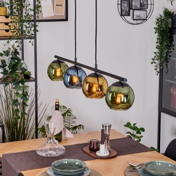 Koyoto Suspension, Boule lumineuse, Suspension Bleu, Or, Vert, 4 lumières