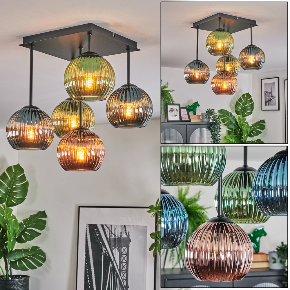 Koyoto Plafonnier, Boule lumineuse Bleu, Vert, Cuivré, 5 lumières main product photo