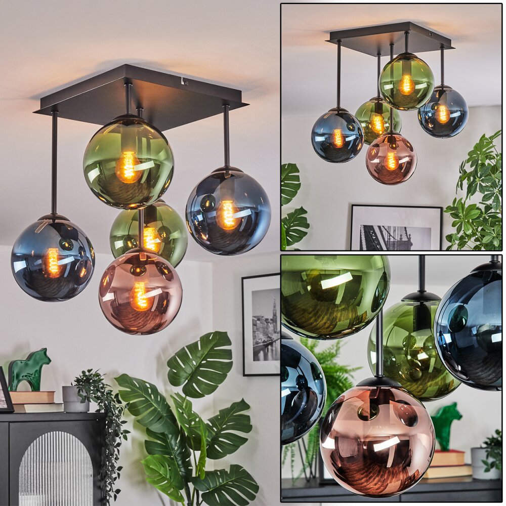 Gastor Plafonnier, Boule lumineuse Bleu, Vert, Cuivré, 5 lumières main product photo
