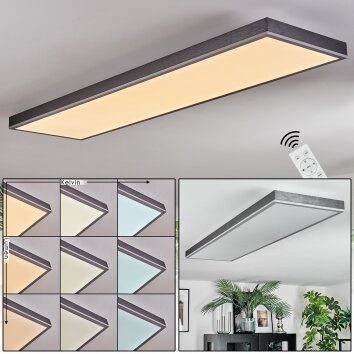 Salmi Plafonnier, Panel LED Gris, Argenté, 1 lumière, Télécommandes