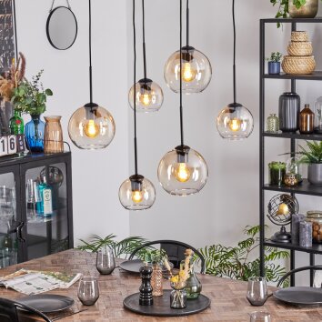 Koyoto Suspension, Boule lumineuse, Suspension Ambre, Clair, 6 lumières