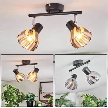 Saire Plafonnier, Spot de plafond Chrome, Noir, 2 lumières