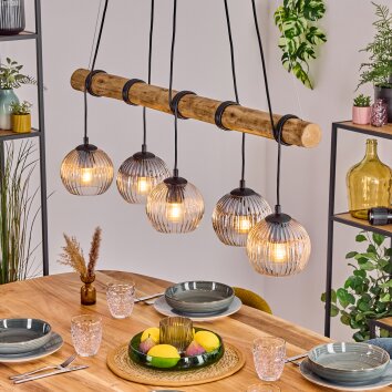 Koyoto Suspension, Boule lumineuse, Suspension Écru, Noir, 5 lumières