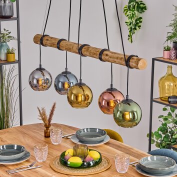 Koyoto Suspension, Boule lumineuse, Suspension Écru, Noir, 5 lumières