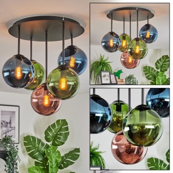 Gastor Plafonnier, Boule lumineuse Bleu, Vert, Cuivré, 5 lumières Gastor Plafonnier, Boule lumineuse Bleu, Vert, Cuivré, 5 lumières